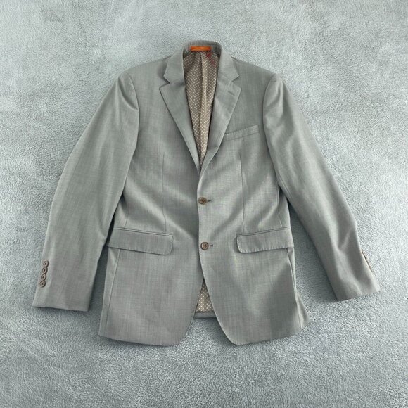 Mens Tallia 38R Gray Wool Blazer Jacket With Polka Dot Lining 0168 - Picture 1 of 11